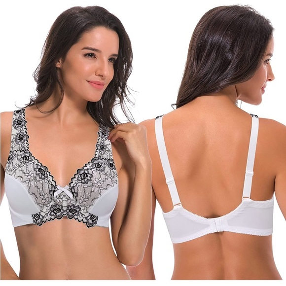 🆕 Women's Minimizer Unlined Underwire Bra with Lace Embroidery-2 Pack - Picture 2 of 3